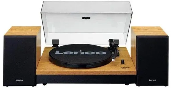 Lenco LS-300WD - Platespiller med Bluetooth®-tilkobling og to separate høyttalere - Tre - Brun platespiller